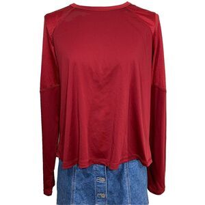 Champion Activewear Top Womens Medium Burgundy Red Mesh Open Back Thumbholes